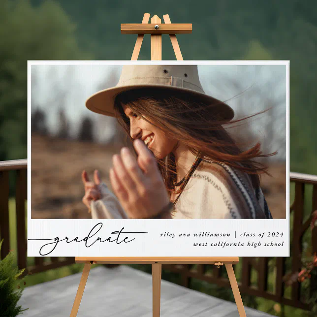 Modern Stylish Graduate Handwritten Script Photo Sign | Zazzle
