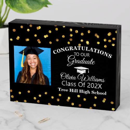 Modern Stylish Graduate Photo Graduation gift Wooden Box Sign