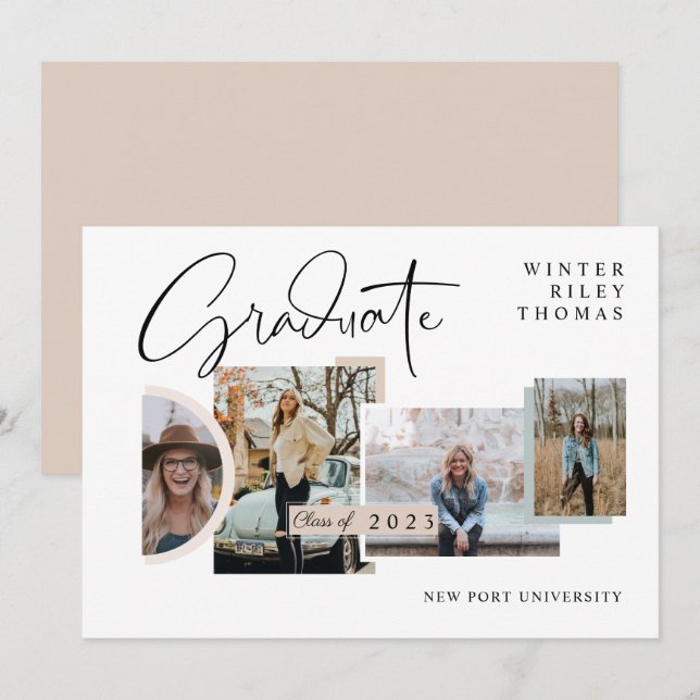Modern Stylish Graduation Four Photo Collage Grad Invitation (Front/Back)