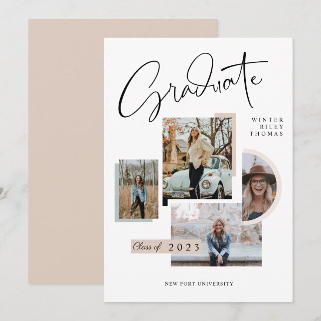 Modern Stylish Graduation Four Photo Collage Grad Invitation (Front/Back)