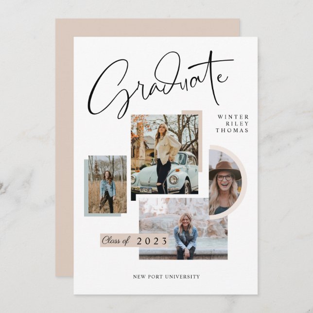 Modern Stylish Graduation Four Photo Collage Grad Invitation (Front/Back)