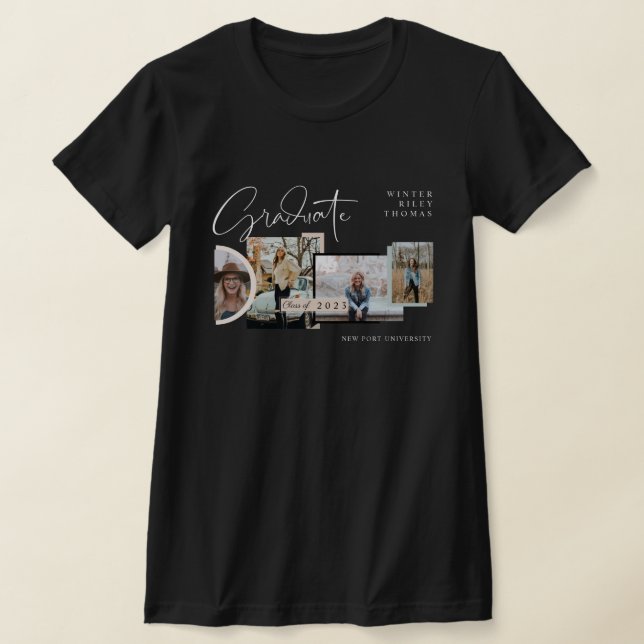 Modern Stylish Graduation Four Photo Collage Grad T-Shirt (Laydown)