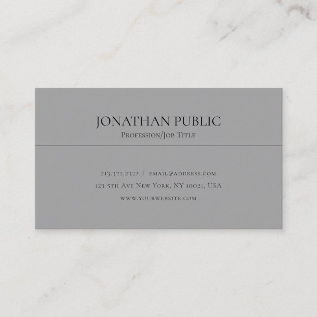 Modern Stylish Gray Clean Plain Professional Business Card (Front)