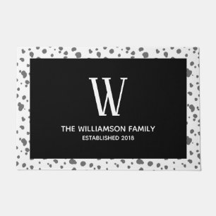 Modern Stylish Gray Dalmatian Spots & Family Name Doormat