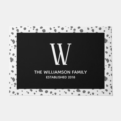 Modern Stylish Gray Dalmatian Spots  Family Name Doormat