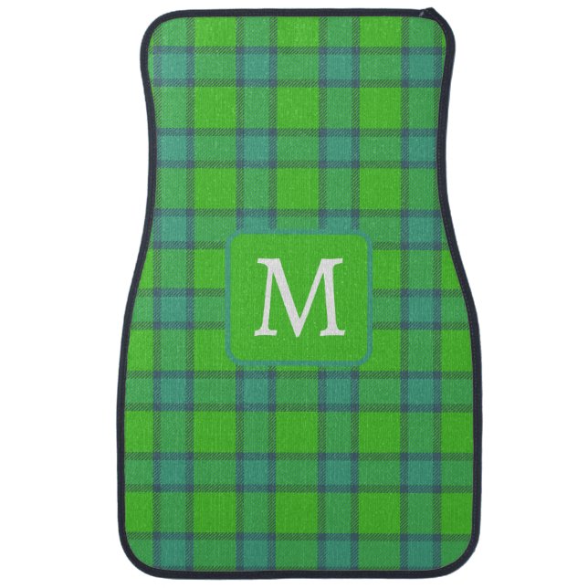 Modern stylish green &blue Plaid monogram Car Floor Mat (Front)