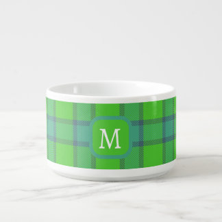 Modern stylish green &blue Plaid tartan monogram Bowl