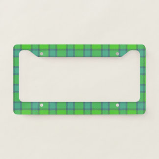 Modern stylish green &blue Plaid tartan monogram License Plate Frame