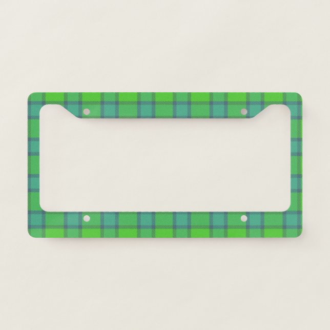 Modern stylish green &blue Plaid tartan monogram License Plate Frame (Front)