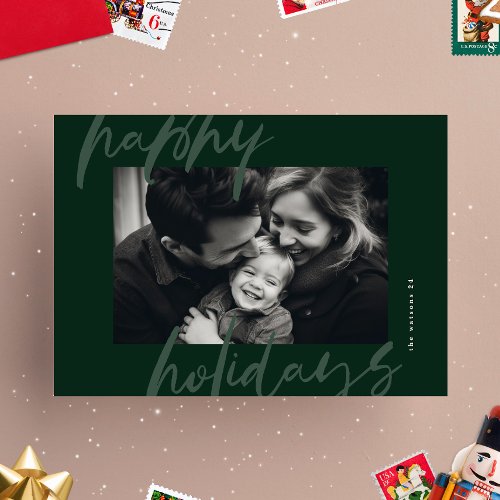 modern stylish green photo happy holiday card