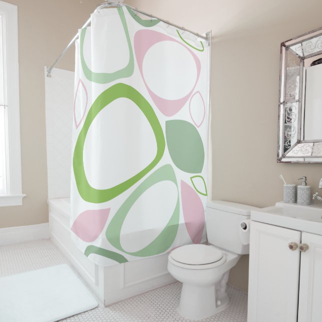 Modern Stylish Green Pink Abstract Pattern Shower Curtain (In Situ)