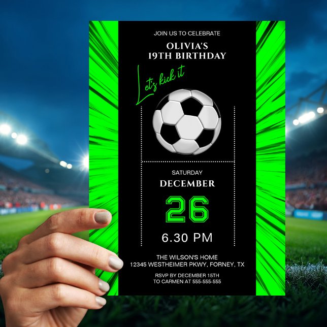 Modern Stylish Green Soccer Birthday Invitation  (Creator Uploaded)