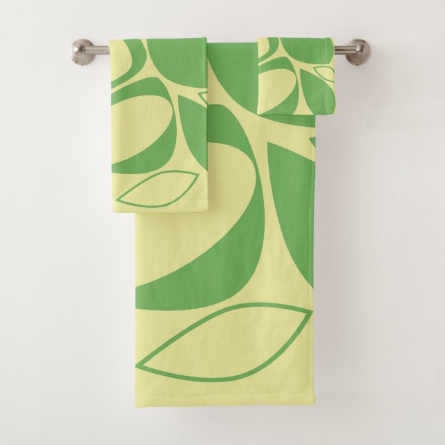 Modern Stylish Green Yellow Abstract Pattern Bath Towel Set (Insitu)