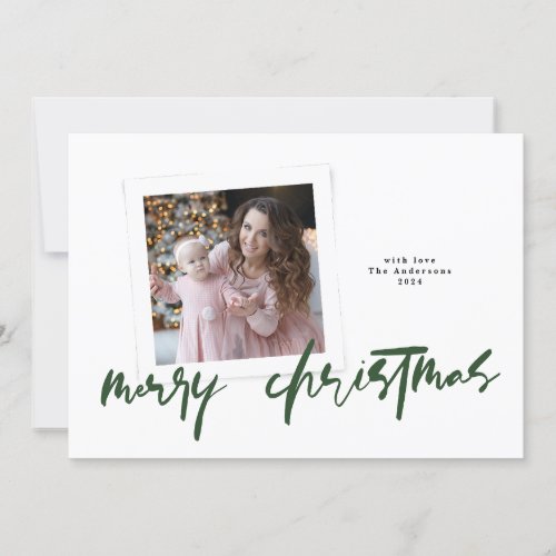 modern stylish greens white merry christmas photo holiday card