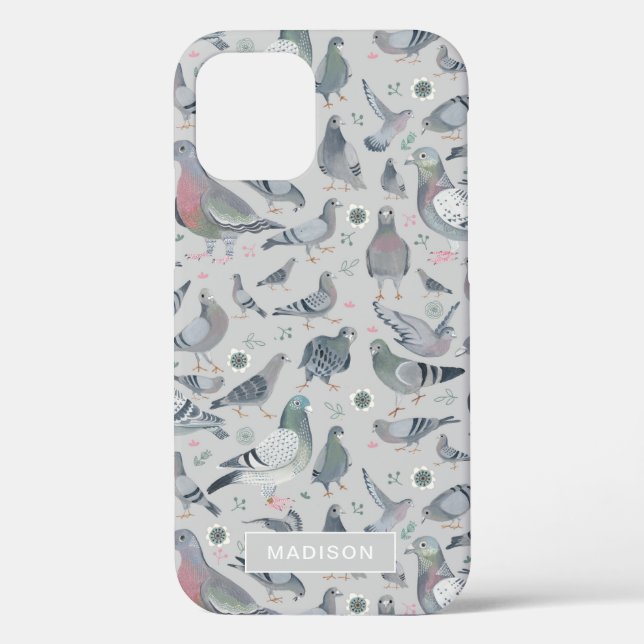 Modern Stylish Grey Pigeon Birds Pattern Case-Mate iPhone Case (Back)