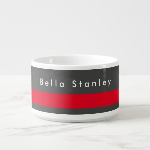 Modern Stylish Grey Red Your Name Bowl