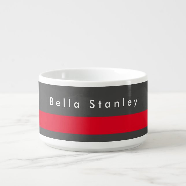 Modern Stylish Grey Red Your Name Bowl (Center)