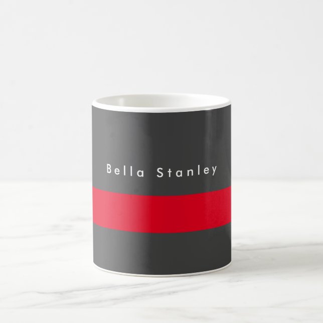 Modern Stylish Grey Red Your Name Coffee Mug (Center)