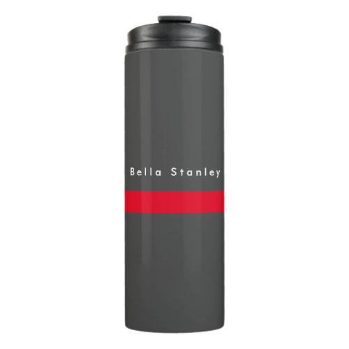 Modern Stylish Grey Red Your Name Thermal Tumbler