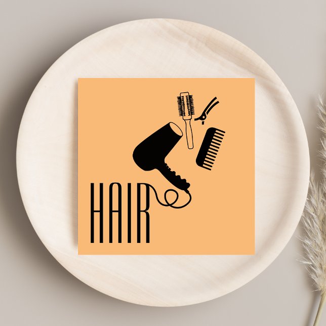 Modern Stylish Hair Stylist Black & Orange  Square Business Card (Creator Uploaded)