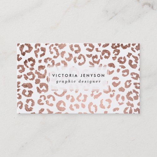 Modern stylish hand drawn rose gold leopard print business card