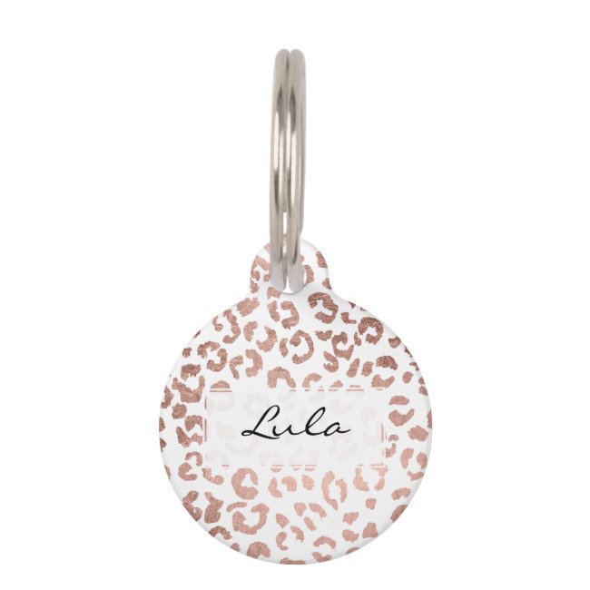 Modern stylish hand drawn rose gold leopard print pet ID tag