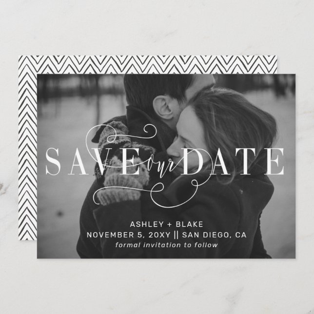 Modern Stylish Handwritten Calligraphy Photo Save The Date (Front/Back)