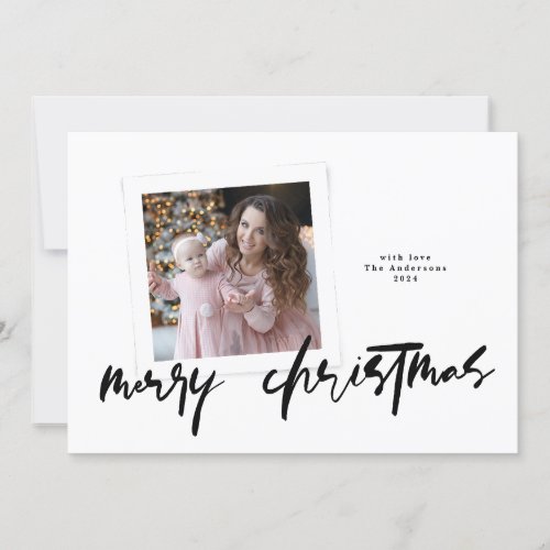 modern stylish handwritten merry christmas photo holiday card