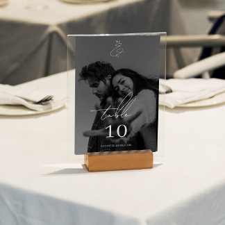 Modern Stylish Handwritten Script Photo Wedding Table Number