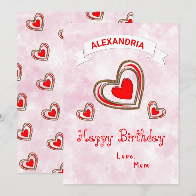 Modern Stylish Hearts Love Happy Birthday Card (Front/Back)