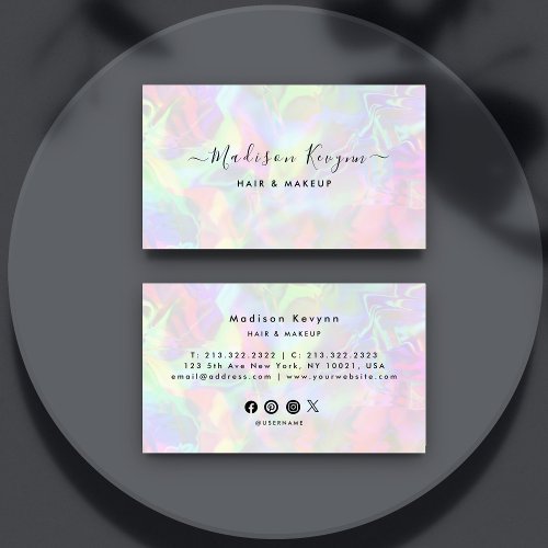 Modern Stylish Holographic Beautician Makeup Business Card
