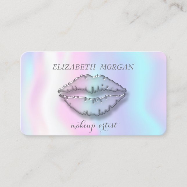 Modern Stylish,Holographic,Makeup Artist,Lips Business Card (Front)