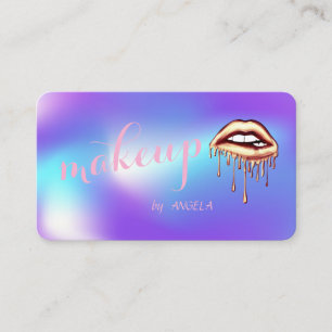 Modern Stylish Holographic, Metallic Dripping Lips Business Card