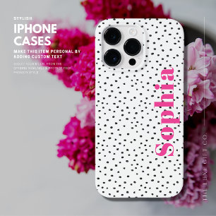Modern Stylish Hot Pink Personalized Polka Dots Case-Mate iPhone 14 Pro Max Case
