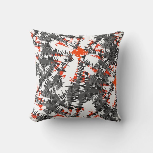 Modern Stylish Ikat Abstract Orange Grey Mix Throw Pillow (Front)