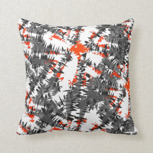 Modern Stylish Ikat Abstract Orange Grey Mix Throw Pillow