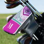 Modern Stylish Initial Monogram  Golf Head Cover<br><div class="desc">Modern Stylish Agate Initial Monogram Golf Head Cover. Crystals and geodes continue to be a favorite trend! This print features and up close image of a vibrant turquoise and purple or magenta pink geode stone, complete with little crystals. Simple color blocking adds more fun. You can change out the solid...</div>