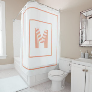  Modern stylish Initial Monogram white peach Shower Curtain