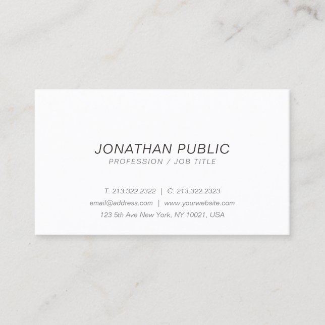 Modern Stylish Italic Professional White Simple Business Card (Front)