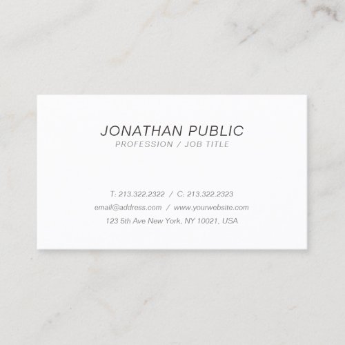 Modern Stylish Italic White Simple Plain Trendy Business Card