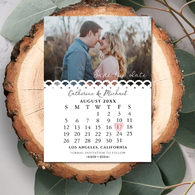 Modern Stylish Lace Simple Photo Date Calendar Save The Date (Creator Uploaded)
