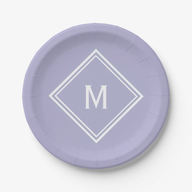Modern Stylish Lavender Custom Monogram Paper Plates (Front)