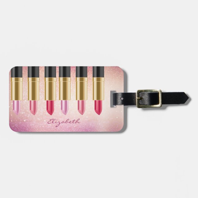 Modern  Stylish -Lipsticks,Glitter, Personalized Luggage Tag (Front Horizontal)