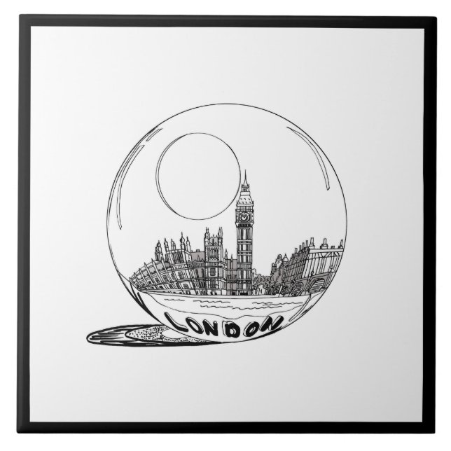 Modern Stylish London Sity Black White Ceramic Tile (Front)