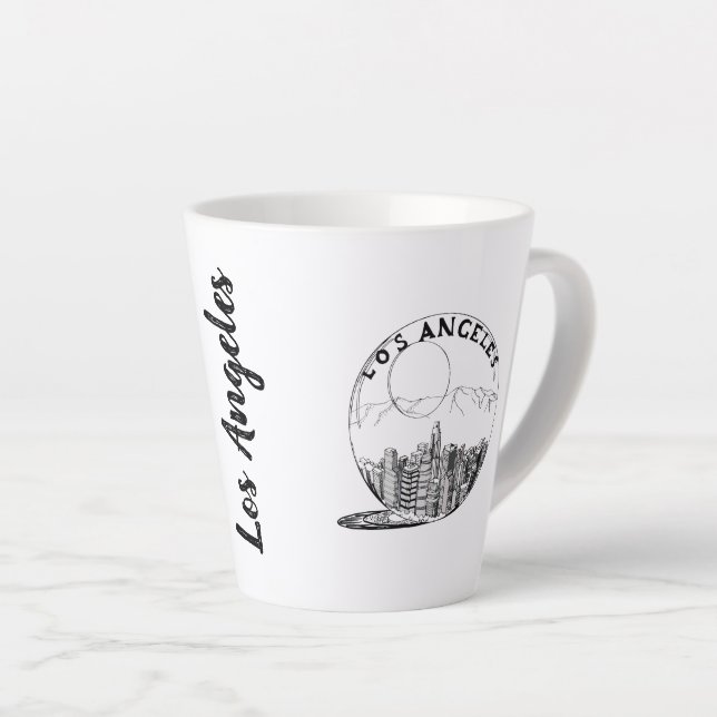 Modern Stylish Los Angeles Sity Black White Latte Mug (Right Angle)