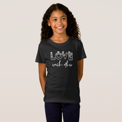 Modern Stylish Love Each Other Hearts  White Text T_Shirt