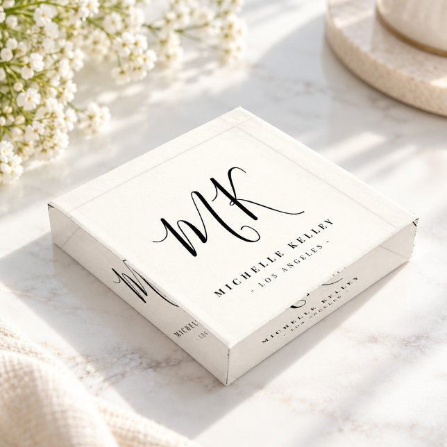 Modern Stylish Luxe Custom Monogram Script Paperweight (Creator Uploaded)