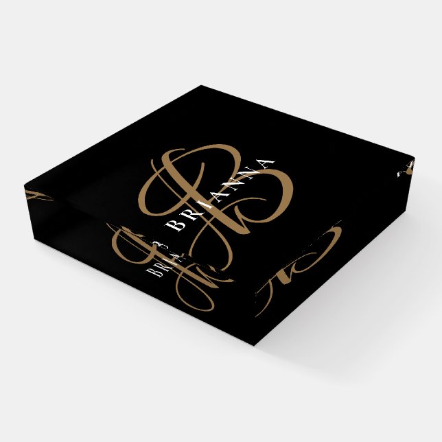 Modern Stylish Luxe Custom Monogram Script Paperweight (Angled)