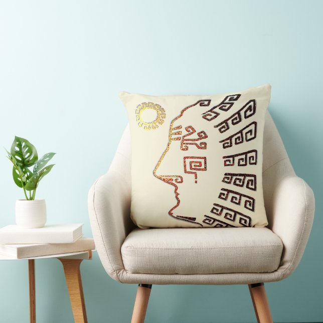 Modern Stylish Machu Picchu Drawing on Light Beige Throw Pillow (Chair)