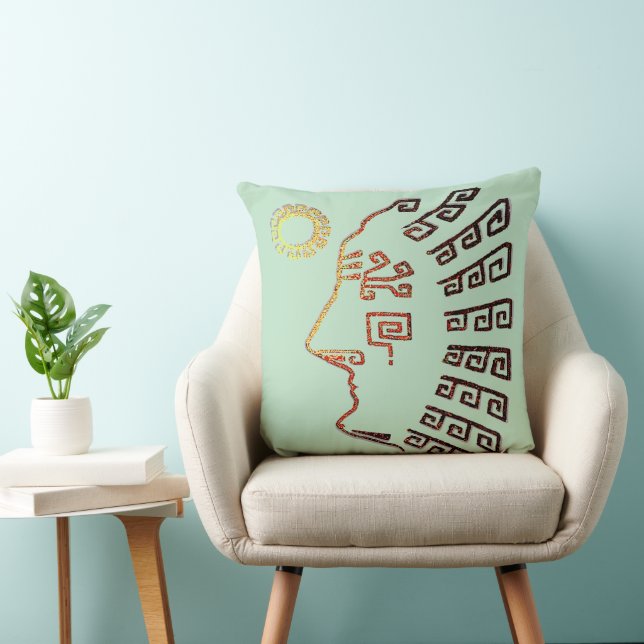 Modern Stylish Machu Picchu Drawing on Lime Green Throw Pillow (Chair)